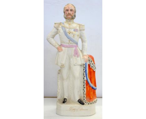 A STAFFORDSHIRE FLATBACK PORTRAIT FIGURE OF THE KING OF PRUSSIA, 42CM H, MID 19TH C++Old restoration to head 