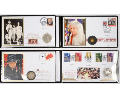 FOUR MEDALLIC COMMEMORATIVE FIRST DAY COVERS, COMPRISING GOLD (9CT), SILVER CROWN (2) AND HALF CROWN 