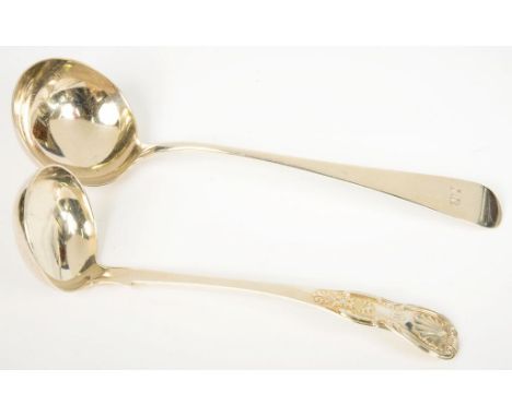 A GEORGE III SILVER SAUCE LADLE, OLD ENGLISH PATTERN, LONDON 1790 AND A SCOTTISH SILVER TODDY LADLE, KING'S PATTERN, EDINBURG