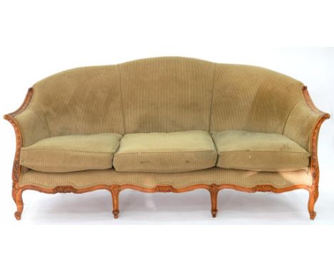 A CARVED BEECH SOFA, EARLY 20TH C, 202CM W