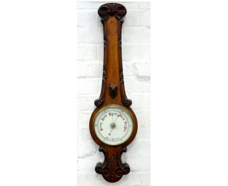 A MAHOGANY ANEROID BAROMETER, 91CM 
