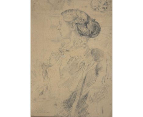 A. JOHAN, PORTRAIT OF A LADY, SIGNED, PENCIL, 16 X 25CM 