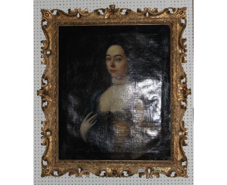 NORTH EUROPEAN SCHOOL. 18th Century.Portrait of a young noblewoman, she wearing a pearl necklace and lace trimmed low cut dre