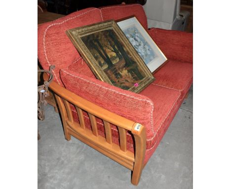 An oak framed sofa