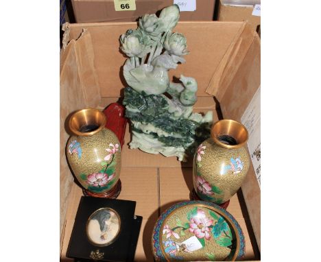 Cloisonne items, green stone carving etc.