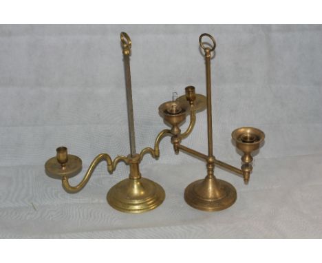 A brass two light candelabra and another