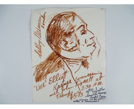 LEROY NEIMAN - famous for doodling on menus in restaurants - portrait of ELLIOTT KASTNER on the back of a Tramps Menu - dated
