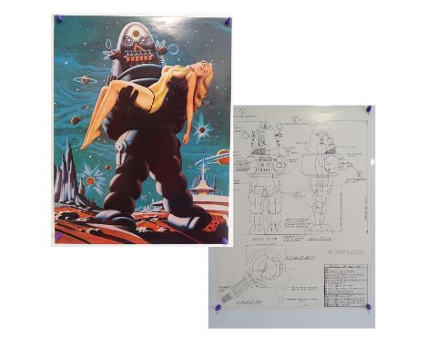 FORBIDDEN PLANET (1970's) - Double sided U.S. commercial poster with classic one-sheet poster design on one side a schematic 