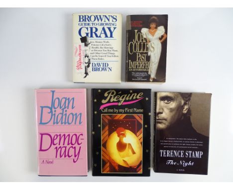 A group of mixed signed hard and paper back books including: TERENCE STAMP, JOAN DIDION and JOAN COLLINS (5)