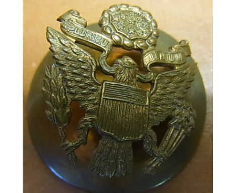 United States Army WWII onward Enlisted Cap badge with it's original (Brass) Backing plate. Scarce