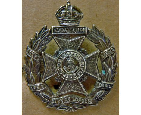 8th Battalion City of London Regiment Post Office Rifles (White Metal)