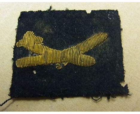 Glider (Stafford's, King's Own Royal Border Regiment) Officers cloth patch, Gold Bullion on black cloth. Scarce