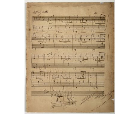 FRANZ LISZT. Manuscrito musical autógrafo.- Século XIX (1845).- 1 f. 27x21 cm., Franz Liszt (1811-1886), Hungarian composer, 