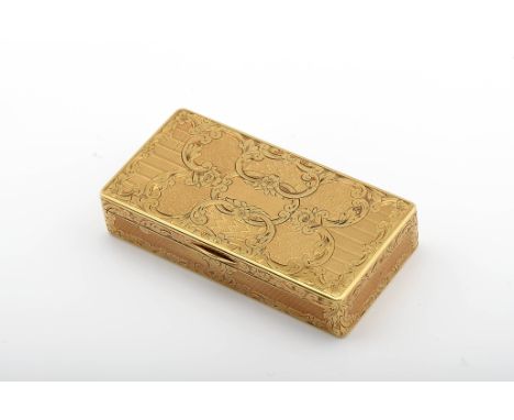 A snuff box, 800/1000 gold, engraved decoration en guilloche "Flowers", Portuguese, 19th C., signs of use, Porto assay mark, 