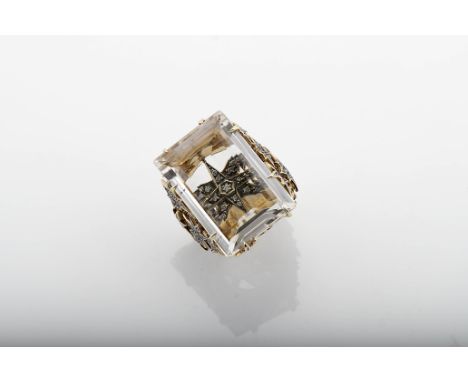 H. STERN - SÉC. XX, A "Highlight Stars" Ring, 750/1000 gold, set with smoky quartz and 164 brilliant cut diamonds weighing ap