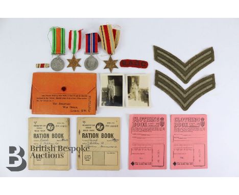 WWII medal group, Royal Army Ordnance Corp, including George VI medal 1939-45; The Italy Star; The Africa Star; The Defence m