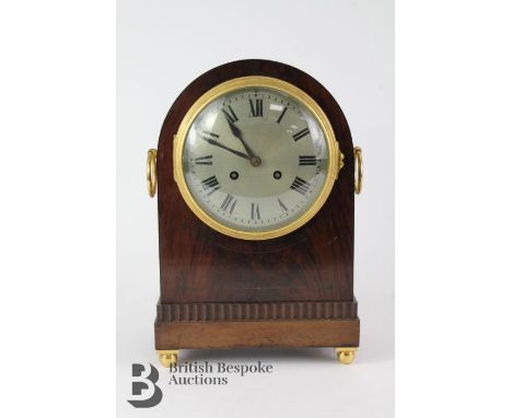 Mahogany bracket clock, having a Samuel Marti movement Paris 1900, with brushed metal face with Roman dial, complete with pen