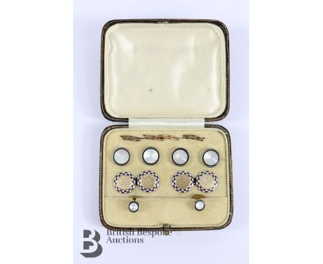 Set of 9ct gold and enamel cufflink's, approx 5.7 gms together with a set of four gilt and mother of pearl dress buttons and 