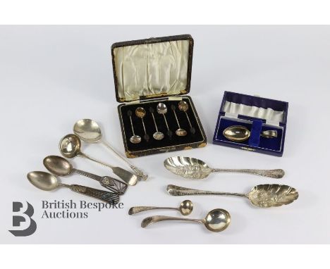 Quantity of silver spoons, pair of George III silver berry spoons, London hallmark, dated 1769, mm Phillip Roker III, approx 