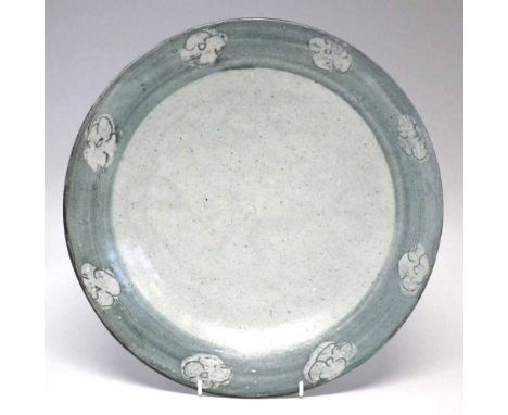Bernard Leach (1887-1979) St Ives studio pottery charger, decorated with cloud motifs, impressed seal marks and to base, 30cm