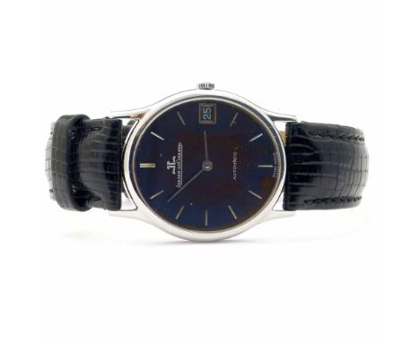Jaeger-LeCoultre Automatic stainless watch, oval bronzed dial, bar numerals, date at 3:00, case width 29mm, on leather strap 