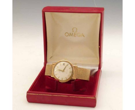 Omega Seamaster Automatic 9ct gold bracelet watch, integral bracelet and case Birmingham 1965, 1966, satin dial, gilt baton n
