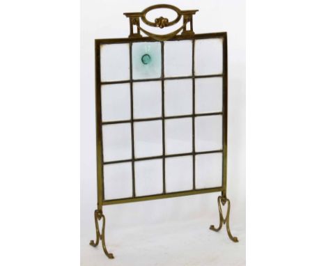 Brass firescreen with leaded glass panel, width 44cm.