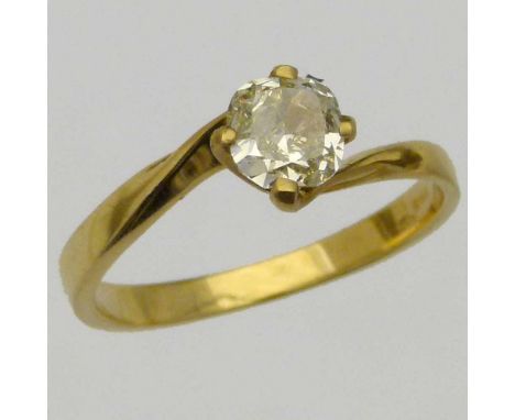 Cushion cut single stone diamond ring 1.02ct, in an Italian 750 gold shank, ring size P+.
 
Condition report: this lot does n