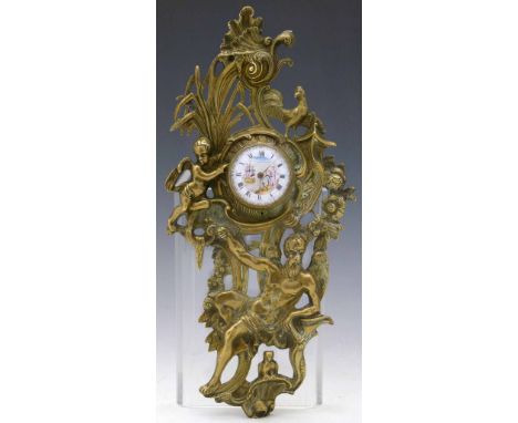 Cast brass pocket watch frame depicting Neptune, length 29cm, housing a verge pocket watch by Wilders, London 40532, (not wor