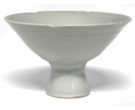 Jim Malone (b.1946) footed bowl, decorated with a celadon glaze, impressed monogram to foot,  14.5cm diameter    Artists` Res