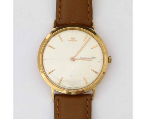 Jaeger-LeCoultre 18K gold (750) gentleman's wristwatch, case 905956 / 1901, Swiss hallmark, mid 1960's, matt white dial, gilt