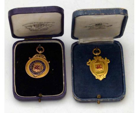 9ct gold champions medal, Flintshire Amateur F'ball League, 1932-3, 4.5g; another 9ct medal Mold Deeside &amp; Buckley F'ball