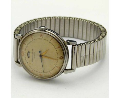 Jaeger-LeCoultre Automatic "bumper" stainless wristwatch, early 1950's, 504548, Arabic and dagger numerals, centre seconds, r