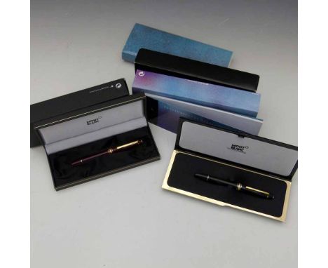 Mont Blanc Meisterstuck No 146 fountain pen, black, CG1057348, 14K 4810 two-tone nib, boxed; Montblanc maroon lady's fountain