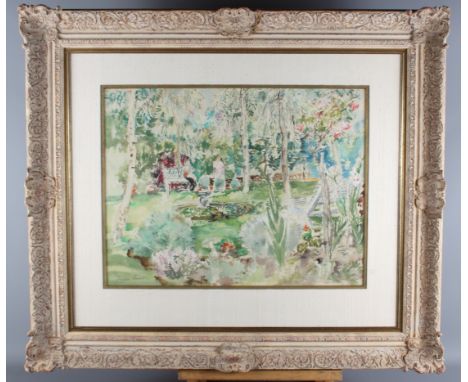 Margaret Fisher Prout ARA, RWS, ROI, SWA, NEAC, RWA: watercolours, "A Summer Garden", 19" x 14", in scroll decorated frame