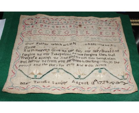 A tapestry sampler, August 12th 1770 10" x 8 1/4"