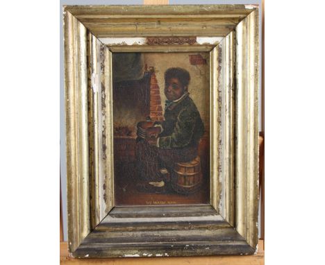 A 19th Century oil on panel, "Me Warm Now", 8" x 4"; a watercolour, "Red Riding Hood", 7 1/2" x 6", and a monochrome portrait