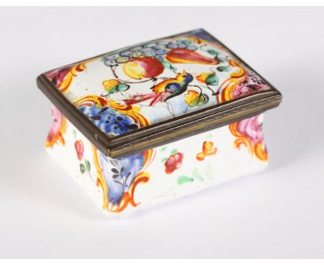 An 18th Century continental enamel snuff box decorated birds and fruit