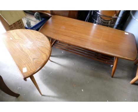 A Mid-century Ercol elm occasional/coffee drop leaf table with similar coffee table with under rack (2) 