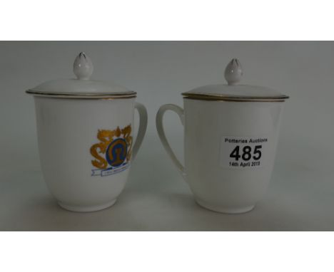 Pair of china ' ORIENT EXPRESS ' cups wth covers. 12.5cm high overall.