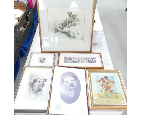 A collection of mixed media framed artworks to include - Mick Cawston signed limited edition prints of Norfolk terriers, toge