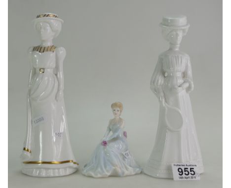 Spode Pauline Shoan figures Alexandria and Emily, Coalport small lady figure Janice (3)