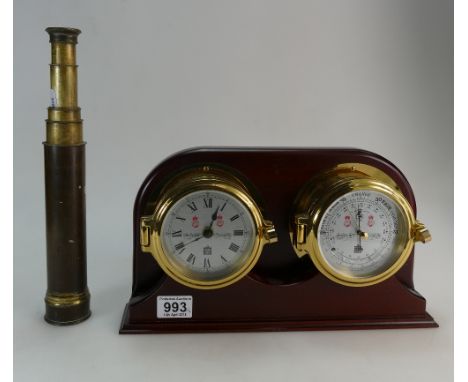 Ships clock and barometer together with an extending telescope by CARRYER of Longton.