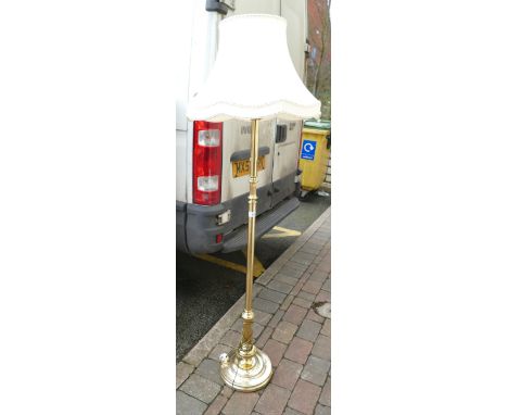 Modern brass standard lamp and shade 