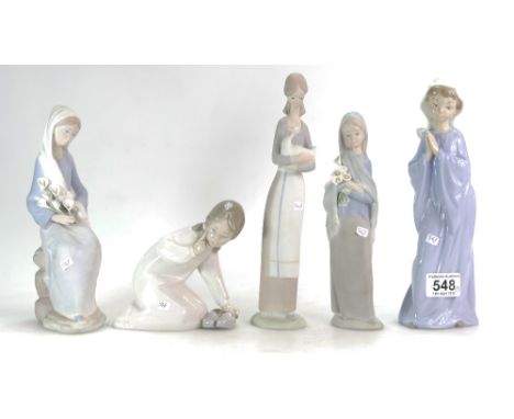 A selection of Lladro and Nao figures in matt and gloss finishes (5)