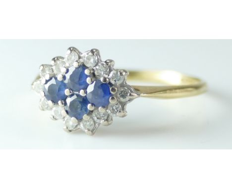 18ct gold diamond & sapphire cluster ring size N, 2.8 grams