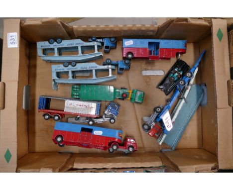 A collection of vintage Corgi vehicles to include a mark one Batmoblie, Bedford Tractor unit with Chipperfield Circus design 