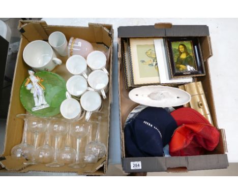 A mixed collection of items to include Great War commemorative beaker, Royal Windsor motoring themed cups, champagne glasses,