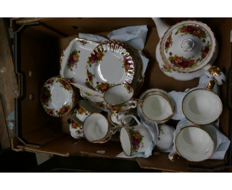 Large quantity of Old Country Roses tea ware to include - Tea Pot, cups, saucers, side plates and cake plates.