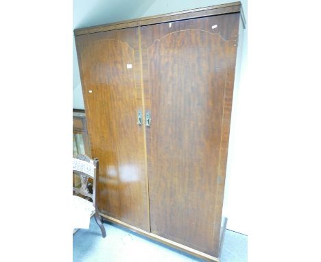 Large two door fitted mahogany and walnut inlaid cross banded wardrobe